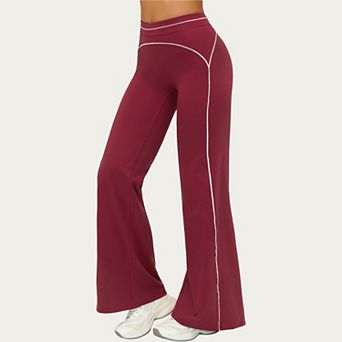 Women's High Waist Flare Leg Active Pants with Sculpting Fit and Contrast Seam Detailing