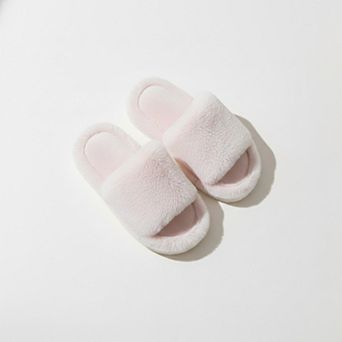 Women’s Plush Open Toe Slide House Slippers with Wide Soft Upper and Cushioned Footbed