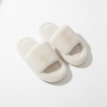 Women’s Plush Open Toe Slide House Slippers with Wide Soft Upper and Cushioned Footbed