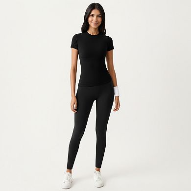 Women's Short Sleeve Fitted Active T Shirt with Crew Neck and Stretch Performance Fabric