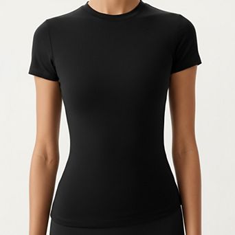 Women's Short Sleeve Fitted Active T Shirt with Crew Neck and Stretch Performance Fabric