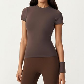 Women's Short Sleeve Fitted Active T Shirt with Crew Neck and Stretch Performance Fabric