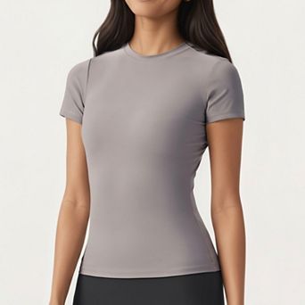 Women's Short Sleeve Fitted Active T Shirt with Crew Neck and Stretch Performance Fabric