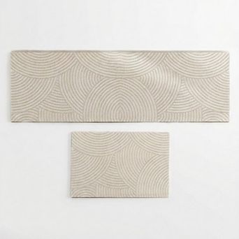 Neutral Arc Pattern Kitchen Runner and Mat Set Non Slip Textured Floor Mats 2 Pack
