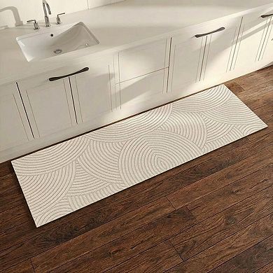 Neutral Arc Pattern Kitchen Runner and Mat Set Non Slip Textured Floor Mats 2 Pack