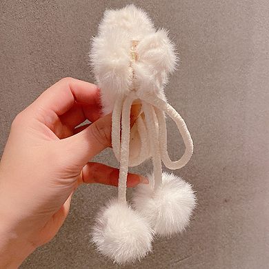 Plush Faux Fur Pom Pom Tie Scarf Accessory with Soft Texture and Adjustable Cord
