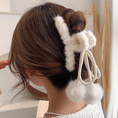 Plush Faux Fur Pom Pom Tie Scarf Accessory with Soft Texture and Adjustable Cord