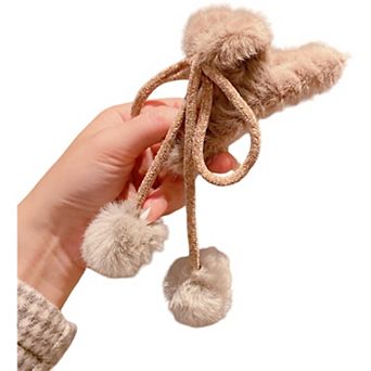 Plush Faux Fur Pom Pom Tie Scarf Accessory with Soft Texture and Adjustable Cord