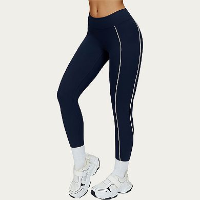 Women's High Waist Performance Leggings with Contrast Piping and Sculpting Stretch Fit
