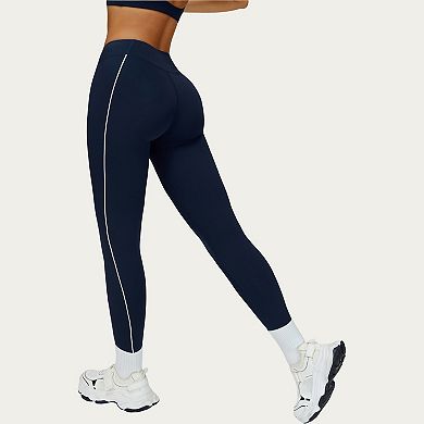 Women's High Waist Performance Leggings with Contrast Piping and Sculpting Stretch Fit