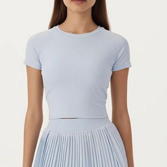 Women's Short Sleeve Cropped Active Top with Open Back Tie Detail and Stretch Fit