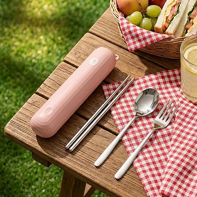 Portable Flatware Set with Storage Case Chopsticks Spoon Fork Compact Travel Utensils