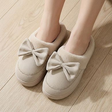 Women’s Closed Toe Mule House Slippers with Decorative Bow Detail and Cushioned Sole