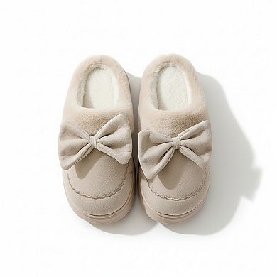 Women’s Closed Toe Mule House Slippers with Decorative Bow Detail and Cushioned Sole