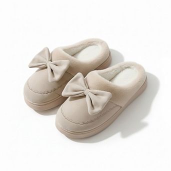 Women’s Closed Toe Mule House Slippers with Decorative Bow Detail and Cushioned Sole