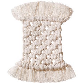Woven Fiber Coaster with Fringe Detail for Tabletop Protection and Decorative Candle Display