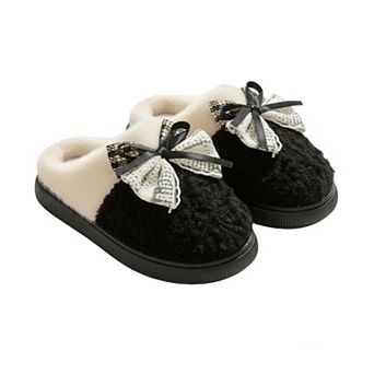 Women’s Plush Closed Toe Mule House Slippers with Decorative Bow and Cushioned Sole