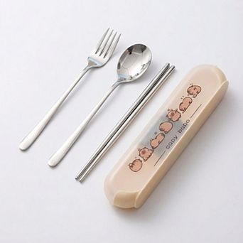 Panda Print Portable Cutlery Set with Storage Case Spoon Fork Chopsticks Travel Tableware