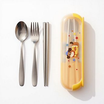 Panda Print Portable Cutlery Set with Storage Case Spoon Fork Chopsticks Travel Tableware