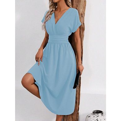 Women's Short Sleeve Maxi Dress Casual V Neck Flowy A Line Work Office Summer Dresses