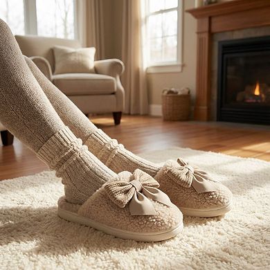 Women’s Plush Mule House Slippers with Oversized Bow Accent and Soft Cushioned Footbed