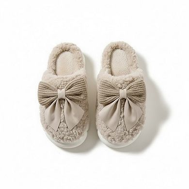 Women’s Plush Mule House Slippers with Oversized Bow Accent and Soft Cushioned Footbed