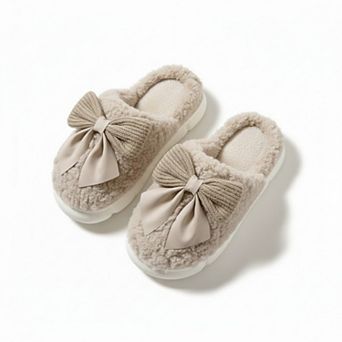 Women’s Plush Mule House Slippers with Oversized Bow Accent and Soft Cushioned Footbed