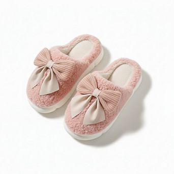 Women’s Plush Mule House Slippers with Oversized Bow Accent and Soft Cushioned Footbed