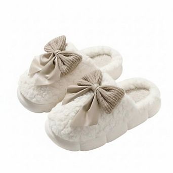 Women’s Plush Mule House Slippers with Oversized Bow Accent and Soft Cushioned Footbed