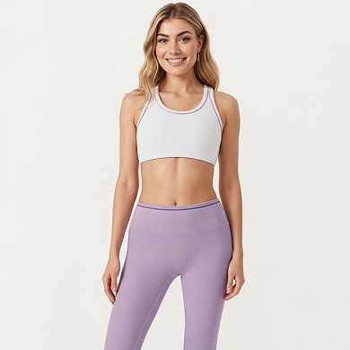 Women's Ribbed Racerback Sports Bra with Scoop Neck and Medium Support