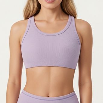 Women's Ribbed Racerback Sports Bra with Scoop Neck and Medium Support