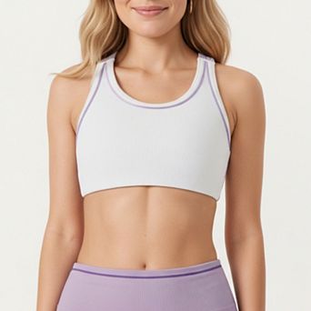 Women's Ribbed Racerback Sports Bra with Scoop Neck and Medium Support