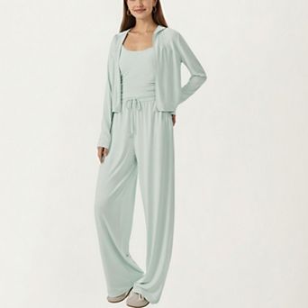 Women's 3 pc Activewear Set with Sleeveless Tank Cropped Jacket and Drawstring Athletic Pants