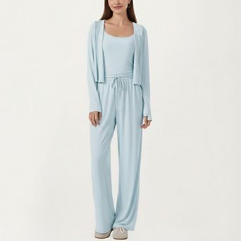 Women's 3 pc Activewear Set with Sleeveless Tank Cropped Jacket and Drawstring Athletic Pants