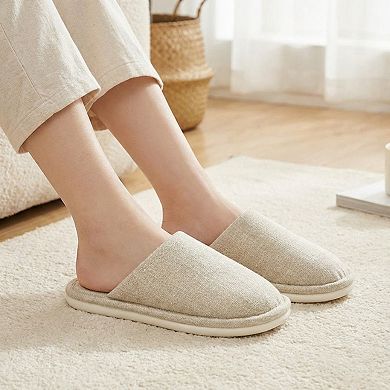 Women’s Closed Toe Slide House Slippers with Woven Texture Upper and Cushioned Footbed