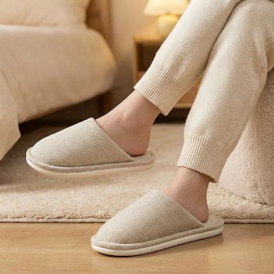 Women’s Closed Toe Slide House Slippers with Woven Texture Upper and Cushioned Footbed