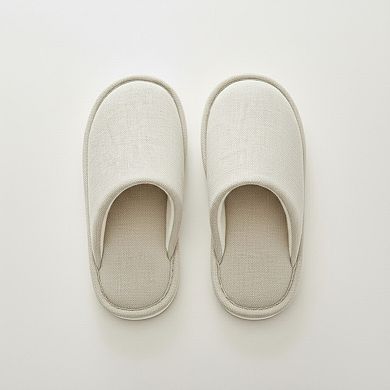 Women’s Closed Toe Slide House Slippers with Woven Texture Upper and Cushioned Footbed