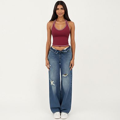 Women's Sleeveless Fitted Active Tank with Scoop Neck Contrast Trim and Smooth Stretch Fabric