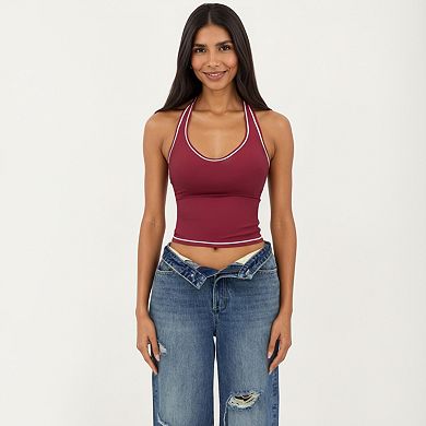 Women's Sleeveless Fitted Active Tank with Scoop Neck Contrast Trim and Smooth Stretch Fabric