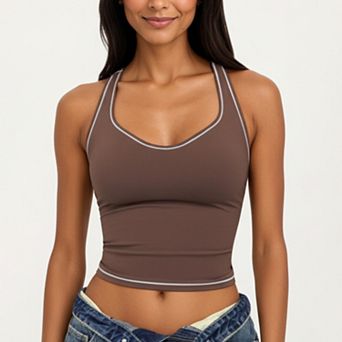 Women's Sleeveless Fitted Active Tank with Scoop Neck Contrast Trim and Smooth Stretch Fabric