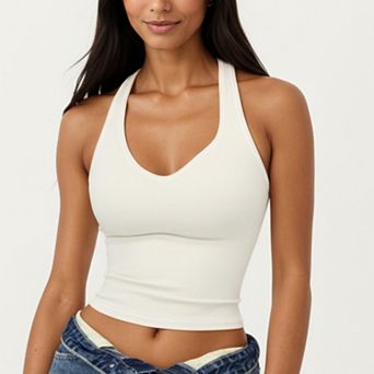 Women's Sleeveless Fitted Active Tank with Scoop Neck Contrast Trim and Smooth Stretch Fabric