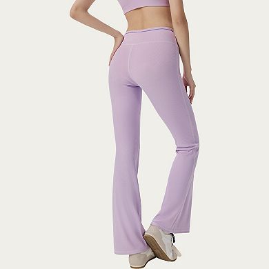 Women's High Waist Ribbed Active Flare Pants with Stretch Performance Fabric