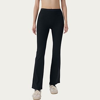 Women's High Waist Ribbed Active Flare Pants with Stretch Performance Fabric