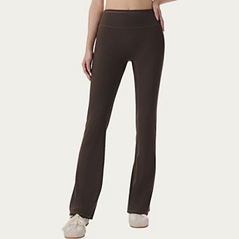 Women's High Waist Ribbed Active Flare Pants with Stretch Performance Fabric