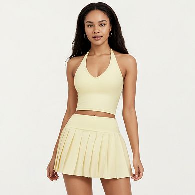 Women's Halter Neck Fitted Active Top with V Neckline and Smooth Stretch Support