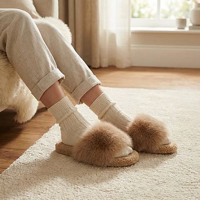 Women’s Plush Slide House Slippers with Oversized Faux Fur Upper and Soft Cushioned Footbed