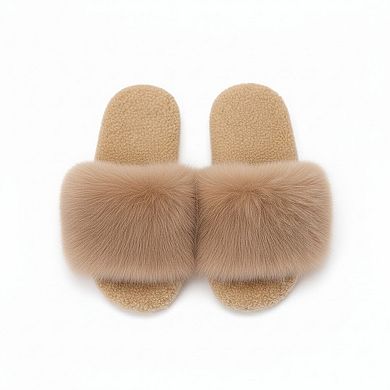 Women’s Plush Slide House Slippers with Oversized Faux Fur Upper and Soft Cushioned Footbed