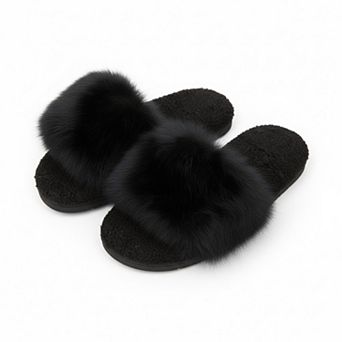 Women’s Plush Slide House Slippers with Oversized Faux Fur Upper and Soft Cushioned Footbed