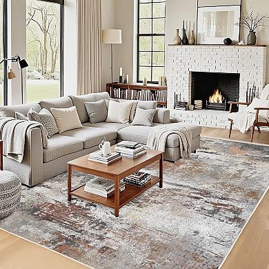 Modern Abstract Oil Painting Area Rug, Soft Washable Low Pile Non-Slip Carpet Home Decor