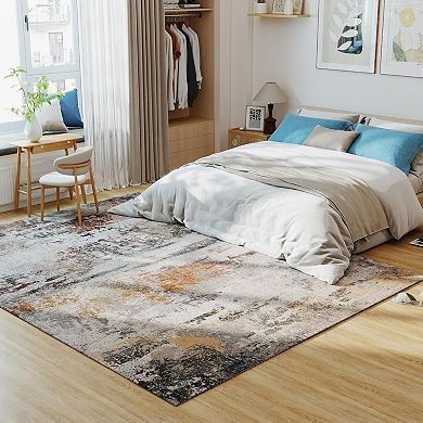 Modern Abstract Oil Painting Area Rug, Soft Washable Low Pile Non-Slip Carpet Home Decor